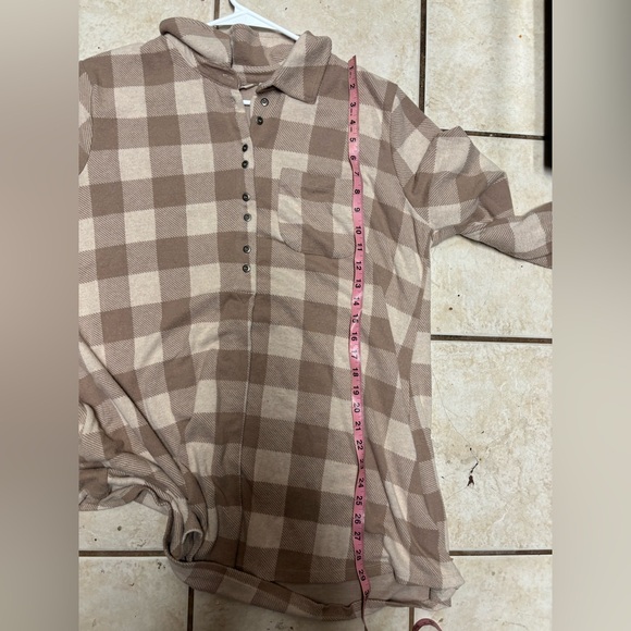 Soft Surroundings Mad about Plaid Flannel Tunic Popover Shirt Top Size XL Tan - Picture 6 of 6